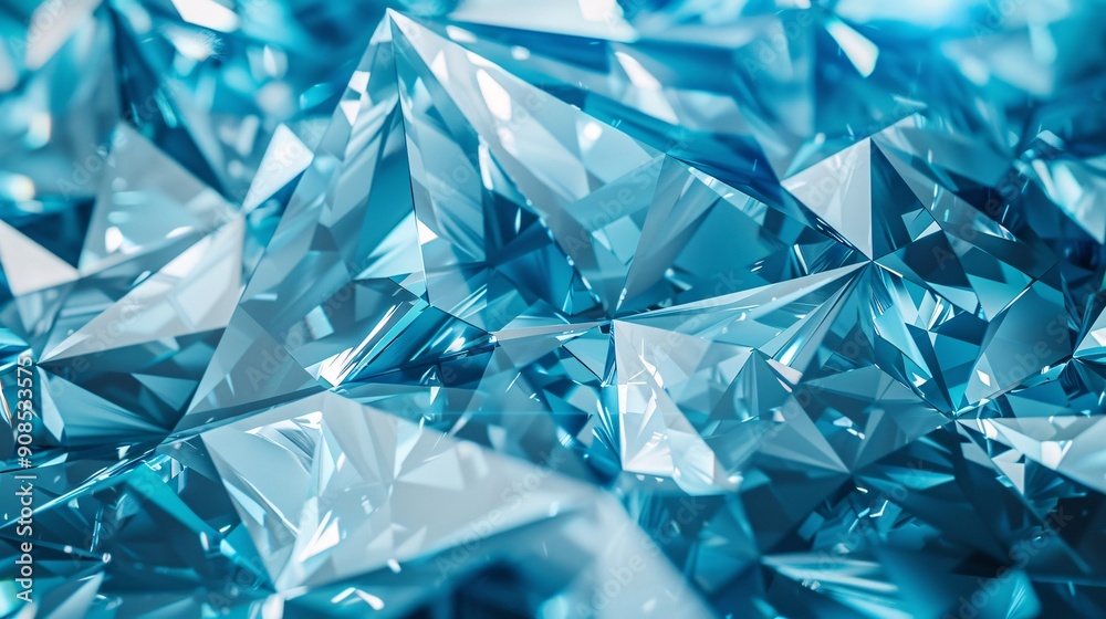 Abstract geometric shapes with polished surfaces, high contrast lighting. Diamond texture wallpaper with geometric shapes and blue tones background. Abstract geometric shapes with polished surfaces, high contrast lighting. Diamond texture wallpaper with geometric shapes and blue tones background.