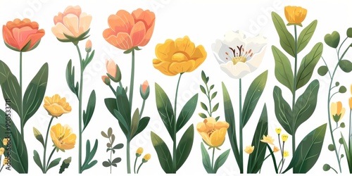 Wallpaper Mural Collection of 2D and 3D Vector Flat Abstract Minimalistic Art of Flowers and Meadow Isolated on a White Background Torontodigital.ca