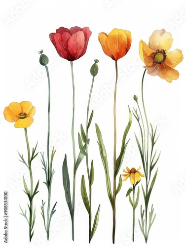 Wallpaper Mural Collection of 2D and 3D Vector Flat Abstract Minimalistic Art of Flowers and Meadow Isolated on a White Background Torontodigital.ca