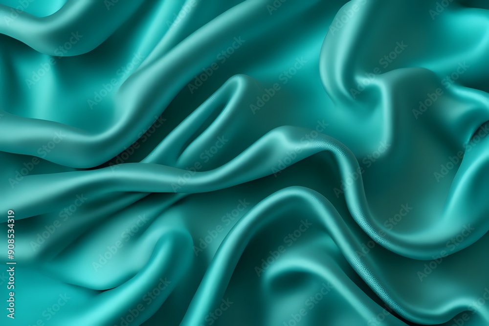 Obraz premium A bright turquoise silk fabric with a vivid shimmering texture, AI Generated