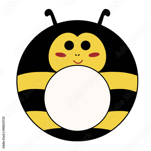 Cute name label,sticker name tag of Bee  cartoon animal character design vector illustration. Isolated on Transparent Background