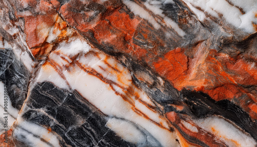 The texture of the rock with splashes of red, white, black and orange, similar to granite and marble The texture of the rock with splashes of red, white, black and orange, similar to granite and marble