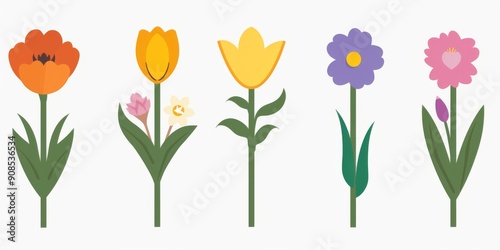 Wallpaper Mural Collection of 2D and 3D Vector Flat Abstract Minimalistic Art of Flowers and Meadow Isolated on a White Background Torontodigital.ca
