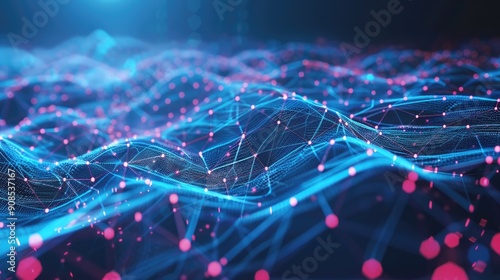 Abstract Digital Landscape with Glowing Lines and Dots