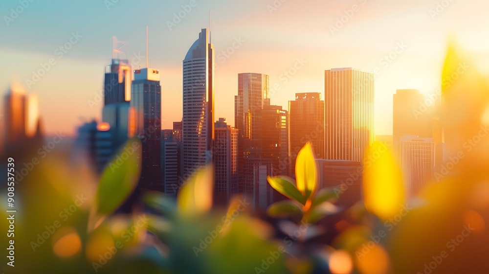 Fototapeta premium Captivating Cityscape at Golden Hour Showcasing Harmonious Urban Architecture