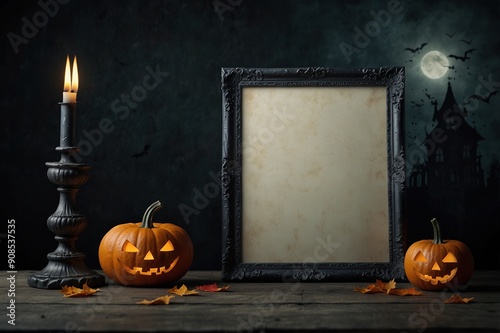 Blank Poster frame template halloween theme composition