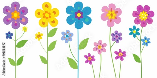 Collection of 2D and 3D Vector Flat Abstract Minimalistic Art of Flowers and Meadow Isolated on a White Background