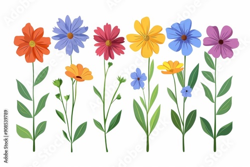Collection of 2D and 3D Vector Flat Abstract Minimalistic Art of Flowers and Meadow Isolated on a White Background