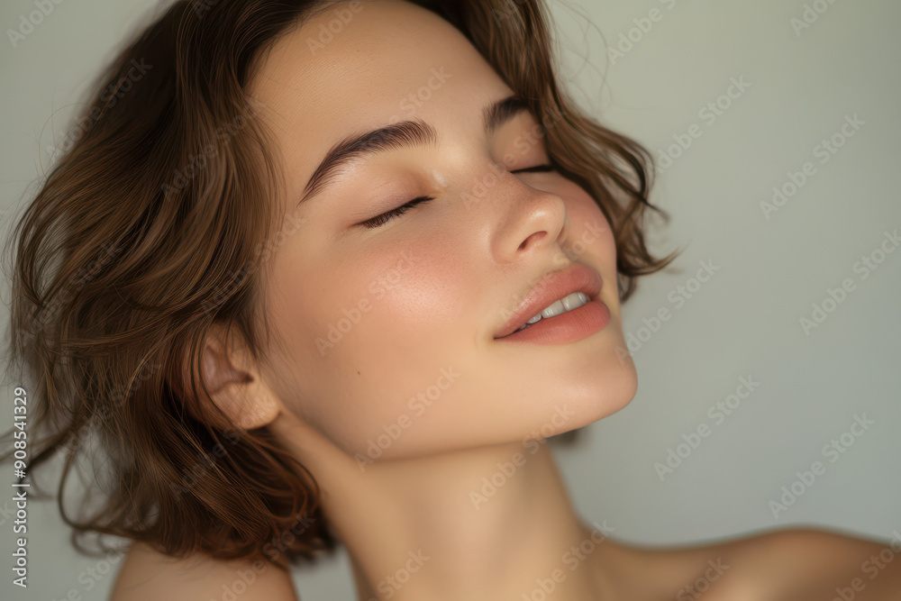 A close up of a girl's face with her eyes closed A close up of a girl's face with her eyes closed