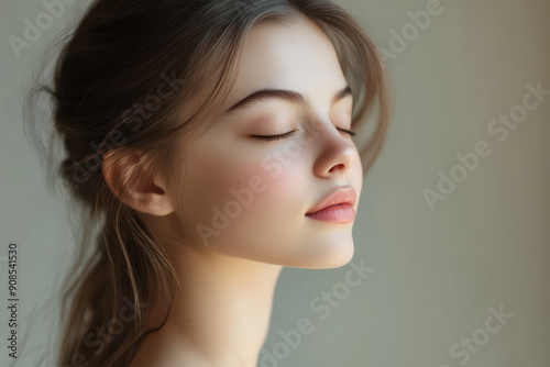 A close up of a girl's face with her eyes closed