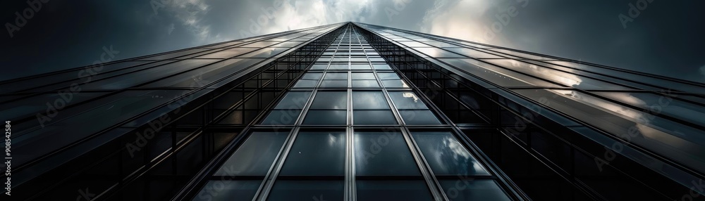 A striking view of a modern skyscraper reaching for the sky, showcasing sleek architecture against dramatic clouds. A striking view of a modern skyscraper reaching for the sky, showcasing sleek architecture against dramatic clouds.