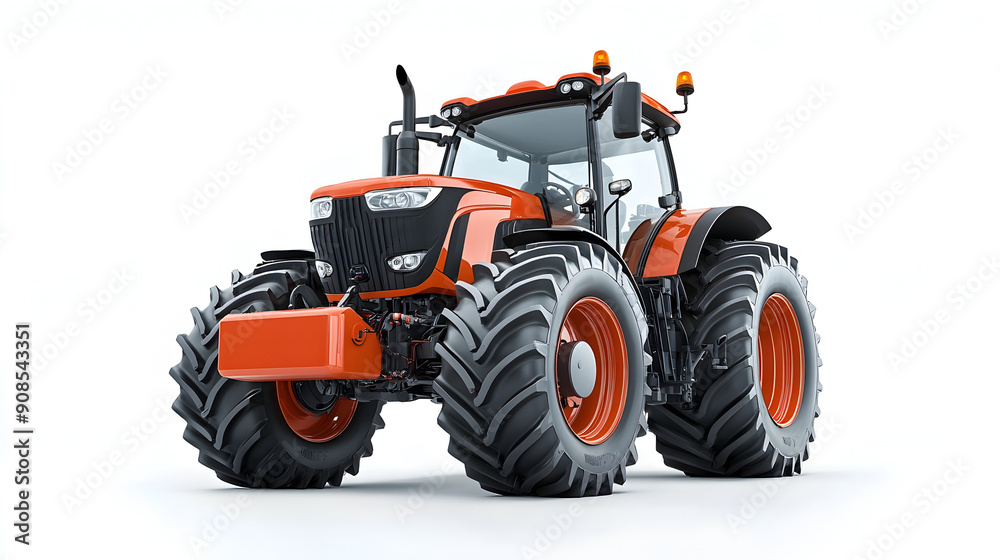 Powerful Orange Tractor in a Rural Farming Landscape Powerful Orange Tractor in a Rural Farming Landscape