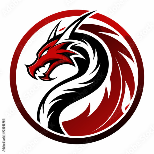 create a circle dragon logo under a strong line illustration