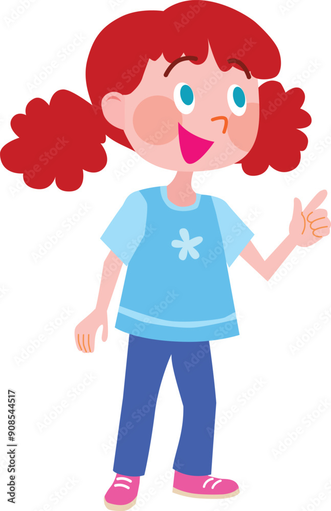 A girl with red hair wearing blue shirt and jeans. Vector Illustration. A girl with red hair wearing blue shirt and jeans. Vector Illustration.