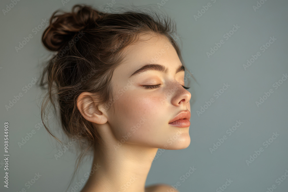 A close up of a girl's face with her eyes closed A close up of a girl's face with her eyes closed