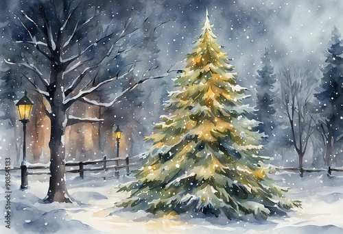 Magical Winter Watercolor Christmas Tree