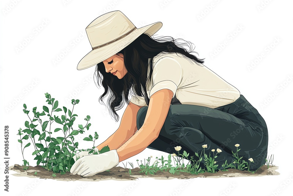 Young woman gardening, planting, tending to plants. Young woman gardening, planting, tending to plants.