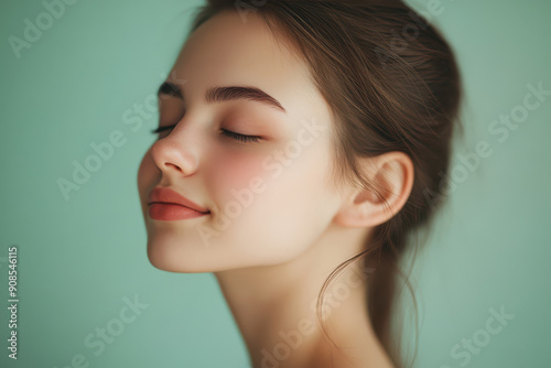 A close up of a girl's face with her eyes closed