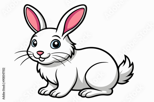 Coloring page rabbit with white back ground and black outline vector art illustration © Ishraq