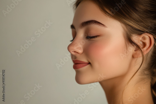 A close up of a girl's face with her eyes closed