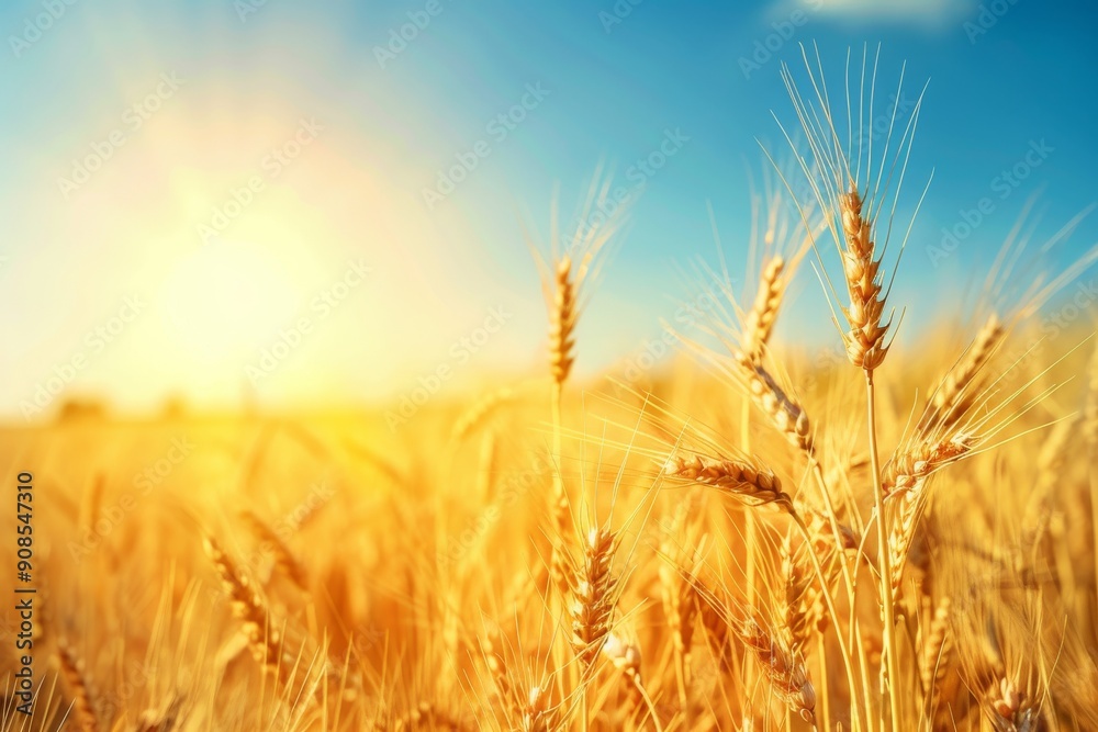 A golden wheat field under a bright summer sky, ready for harvest A golden wheat field under a bright summer sky, ready for harvest