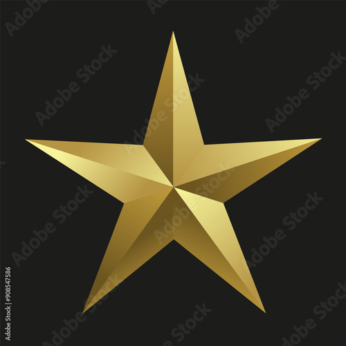 A Realistic golden star in 3D metal luxury awards. Shiny gold marks and review symbols. Metallic badges set of best quality vector, illustration