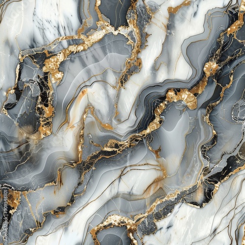 Abstract Marble Texture with Gold Accents