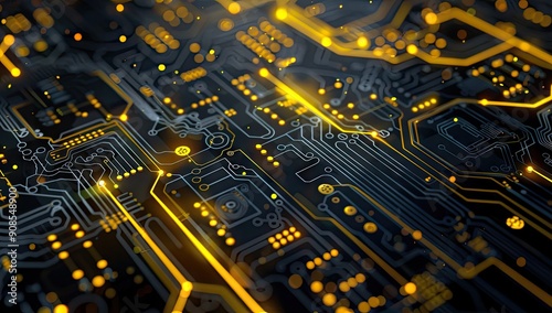 Abstract Digital Circuitry with Glowing Lines
