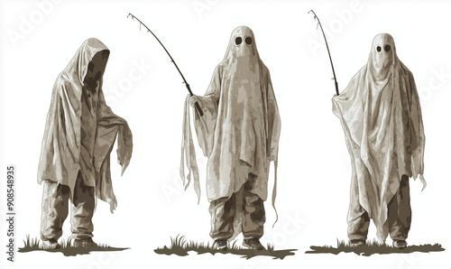 Fisherman in ghost costumes photo