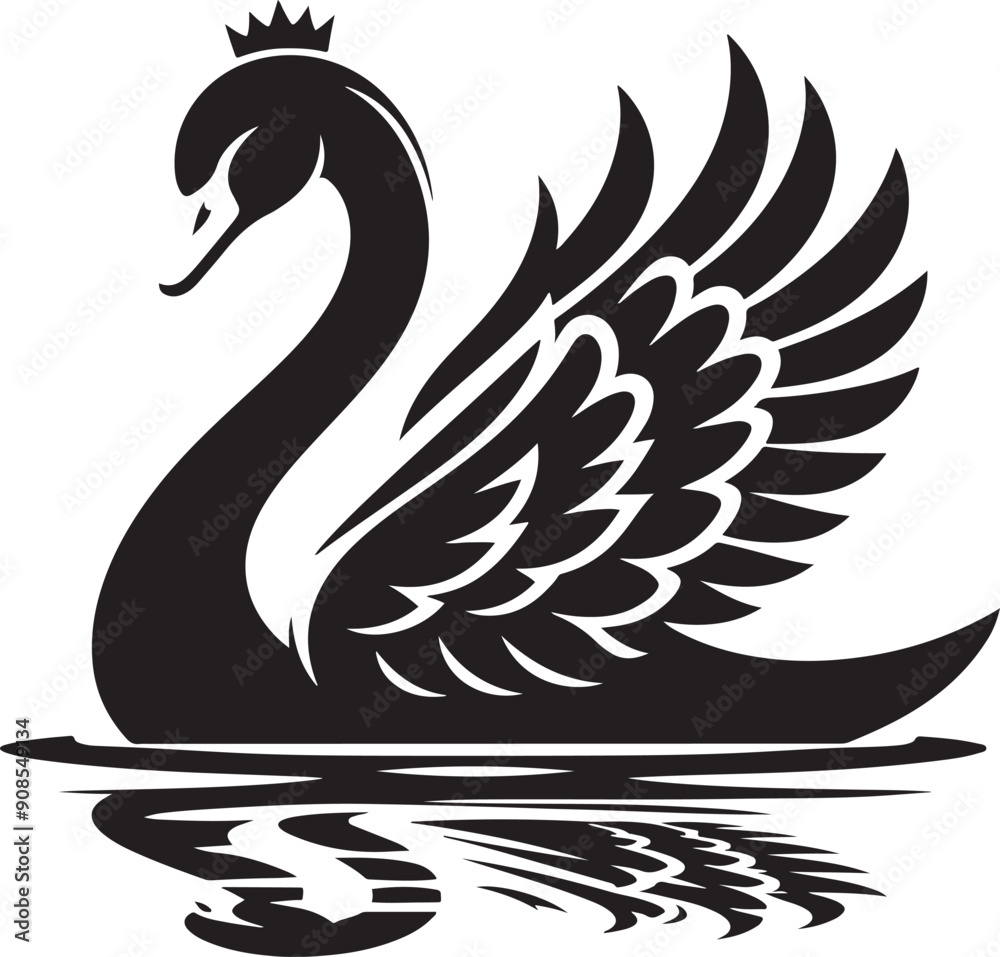 Fototapeta premium Swan silhouette vector. black and white