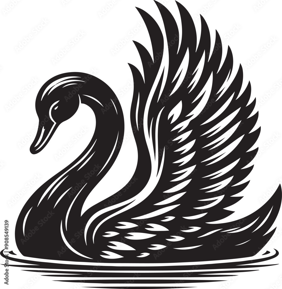 Fototapeta premium Swan silhouette vector. black and white