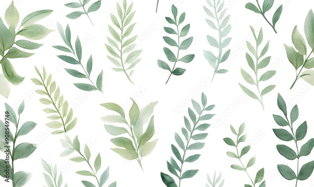 watercolor fern pattern, Generative AI watercolor fern pattern, Generative AI