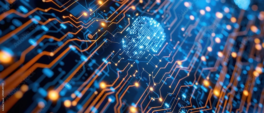 Abstract digital circuitry background. Depicts interconnected network lines with glowing nodes, representing technology and data transfer. Abstract digital circuitry background. Depicts interconnected network lines with glowing nodes, representing technology and data transfer.
