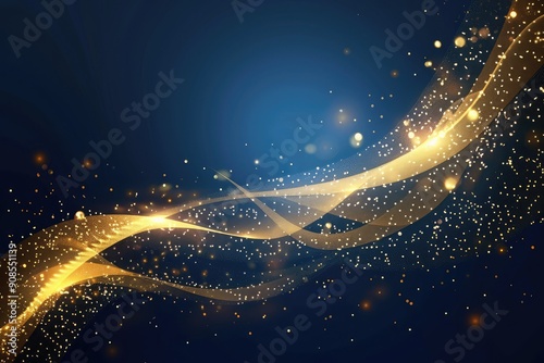 Abstract elegant gold glowing line with lighting effect sparkle on dark blue background. 