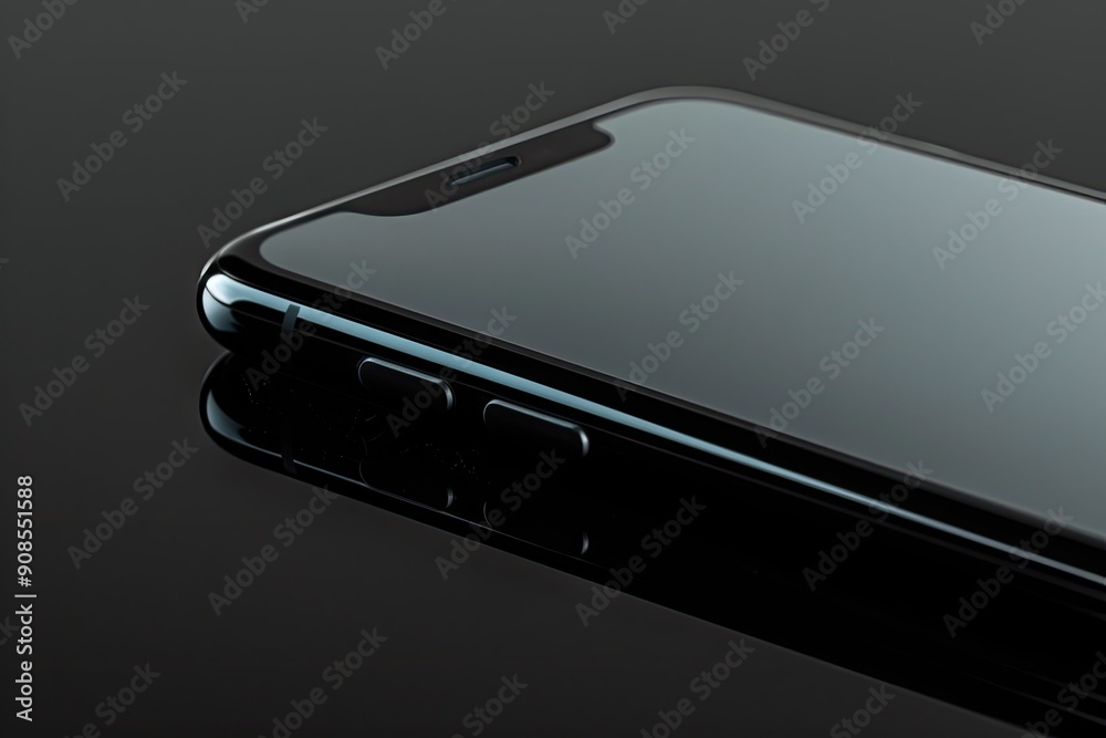 Black Smartphone on a Reflective Surface Black Smartphone on a Reflective Surface