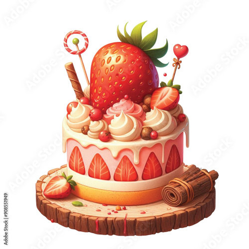 A cake with strawberry vector 