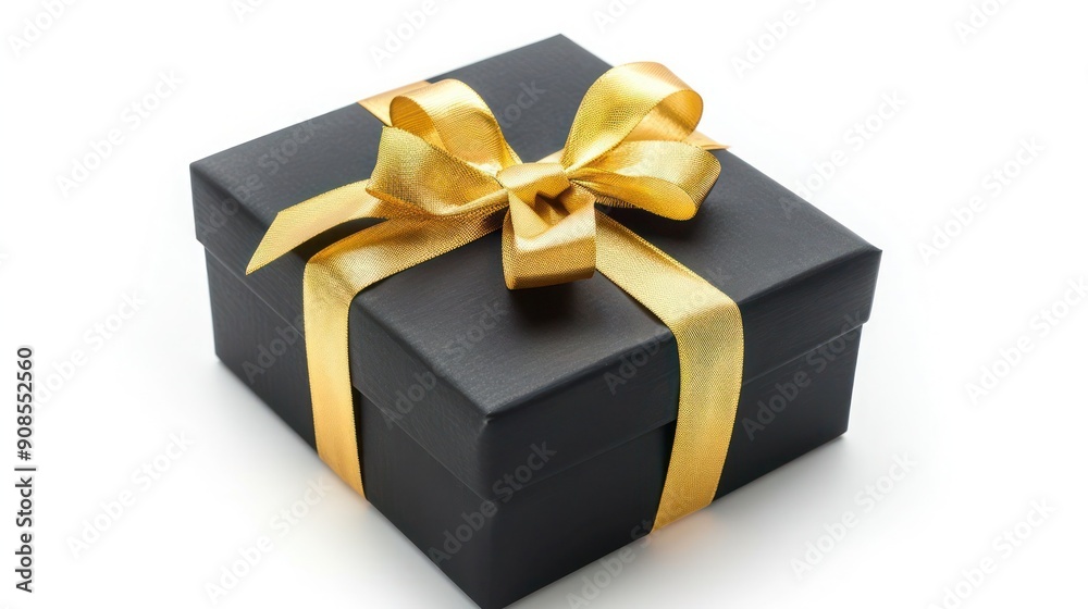 Black Gift Box with Golden Ribbon isolated on White Background. Black Gift Box with Golden Ribbon isolated on White Background.