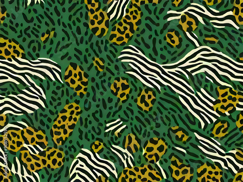 Leopard and zebra animal mix skin pattern seamless design