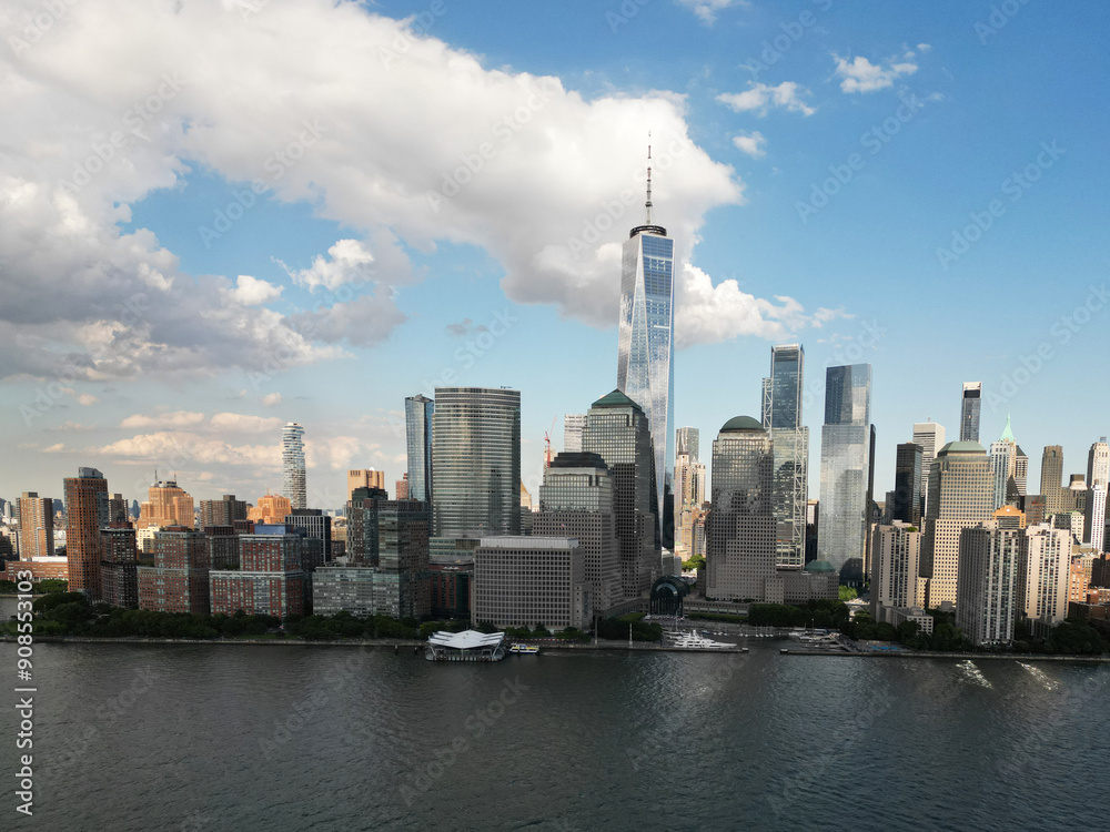Obraz premium NYC, Drone view of the skyline of New York City. Manhattan.