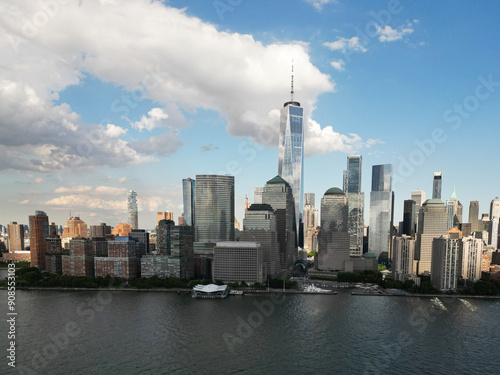 NYC, Drone view of the skyline of New York City. Manhattan.