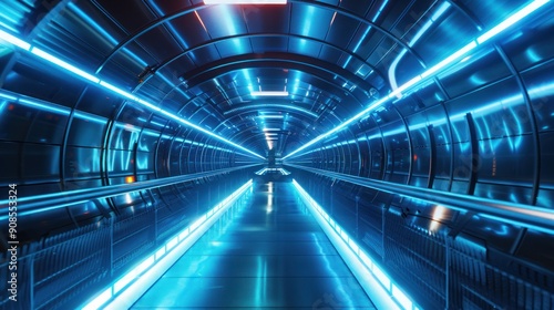 Tunnel technology corridor with neon light game theme