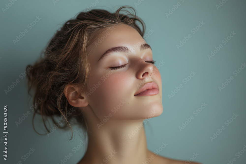 A close up of a girl's face with her eyes closed A close up of a girl's face with her eyes closed
