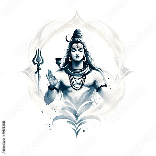 Lord Shiva Minimal Watercolor Effect Painting with Calm Gesture photo