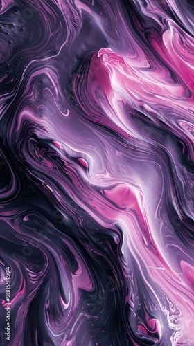 Black waves abstract pink marble swirls in liquid paint mix background design. Smartphone background