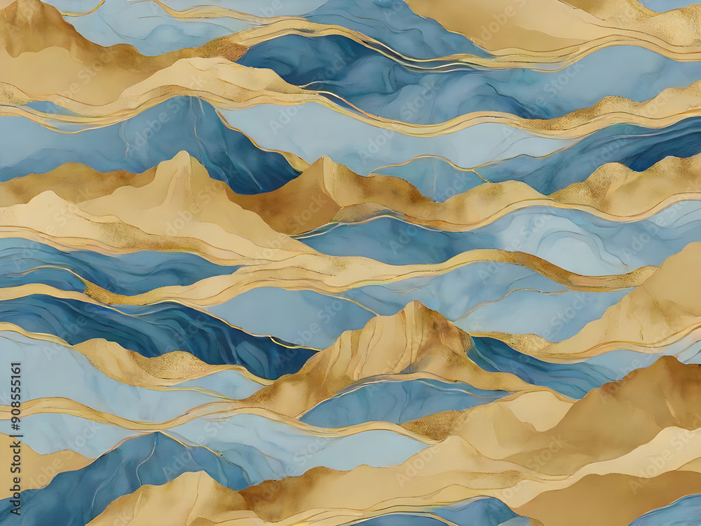 Obraz premium Geometric mountain peaks abstract art gold line background The marble background