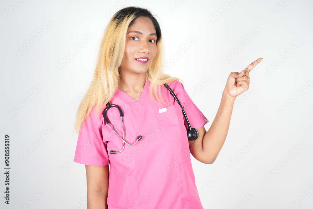 Confident female doctor in doctor's uniform. Portrait of smiling healthcare expertise is with stethoscope against white background. Confident female doctor in doctor's uniform. Portrait of smiling healthcare expertise is with stethoscope against white background.