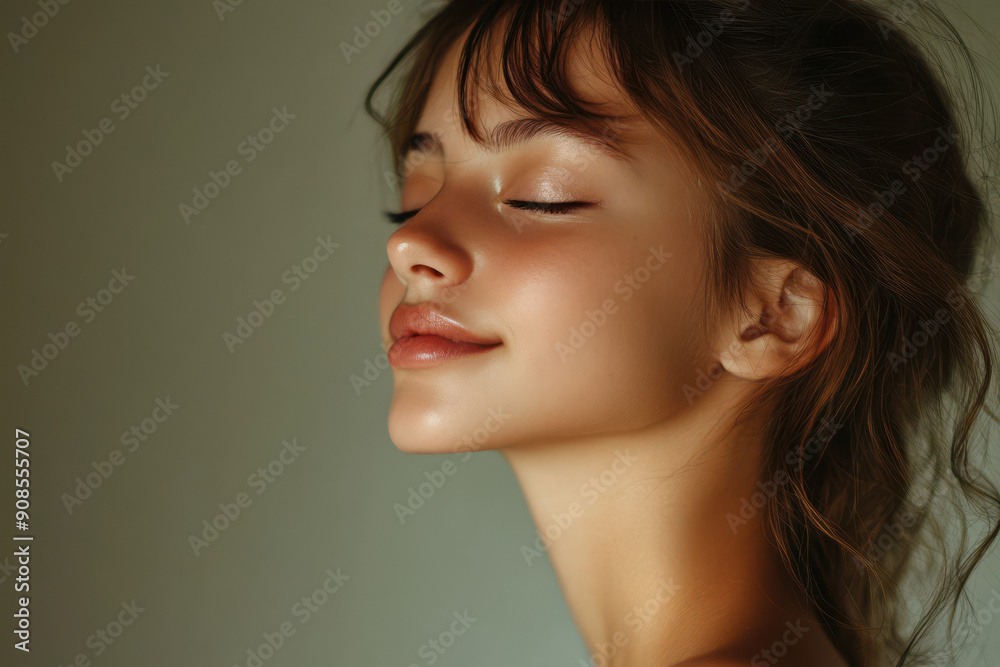 A close up of a girl's face with her eyes closed A close up of a girl's face with her eyes closed