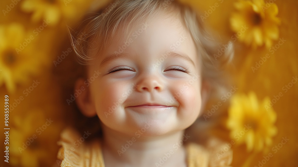 Close-up photo of smiling baby on the sofa Close-up photo of smiling baby on the sofa