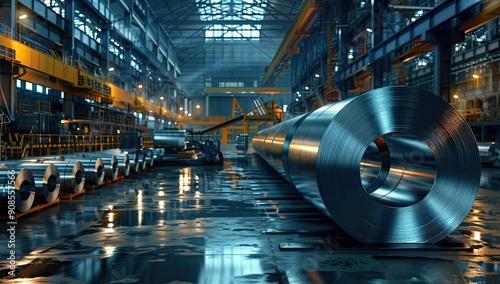 Industrial Steel Rolls in a Factory