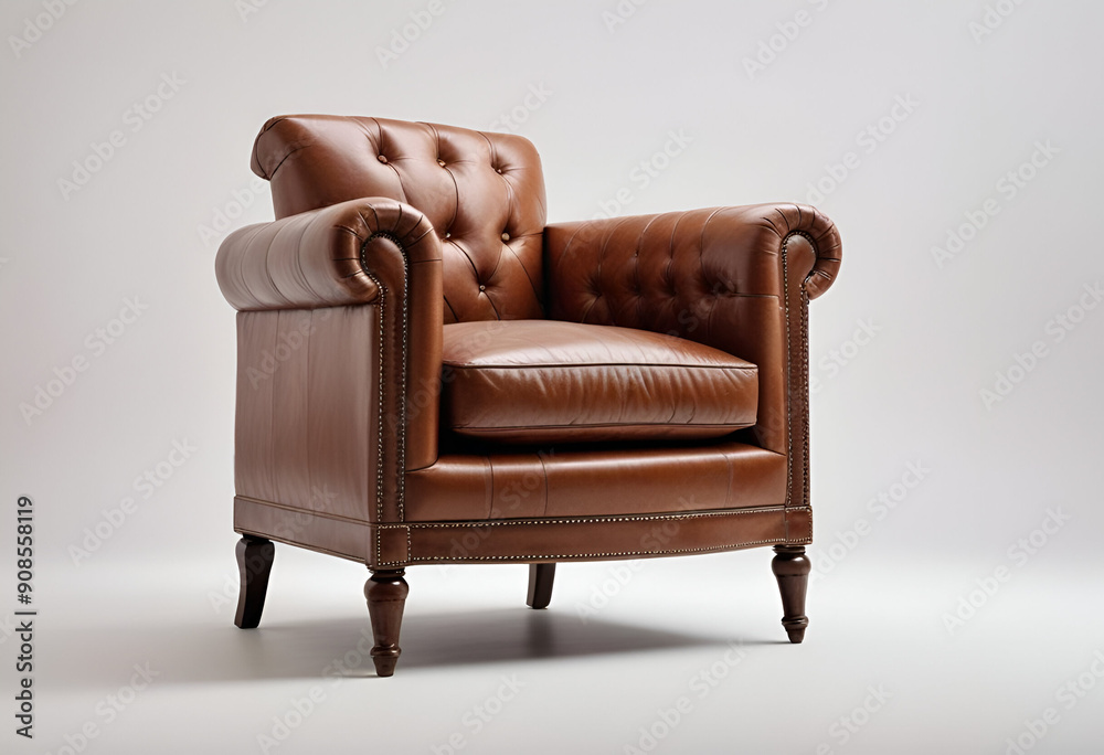 Brown leather armchair, isolated, white background Brown leather armchair, isolated, white background